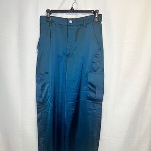 Jewel satin high waisted large leg flowing cargo pants (NWT) size large
